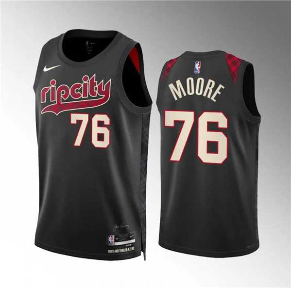 Mens Portland Trail Blazers #76 Taze Moore Black 2023-24 City Edition Stitched Basketball Jersey Dzhi->->NBA Jersey